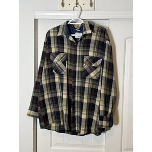 VTG Northwest Territory Plaid Flannel Shirt Mens 2XL Blue Brown Acrylic Korea